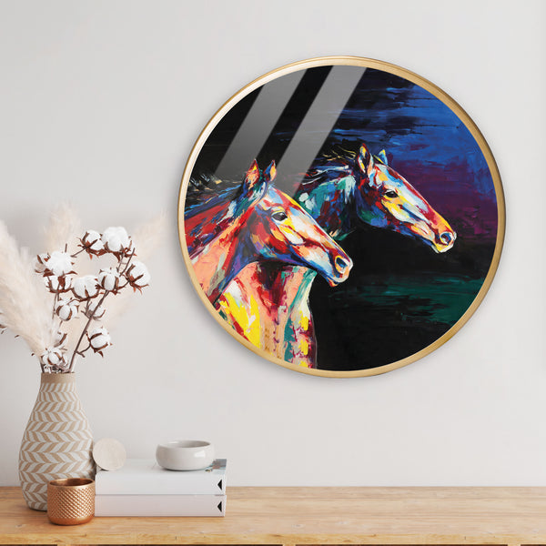 Horse Face Abstract Acrylic Art Print with Gold Color Metal Ring