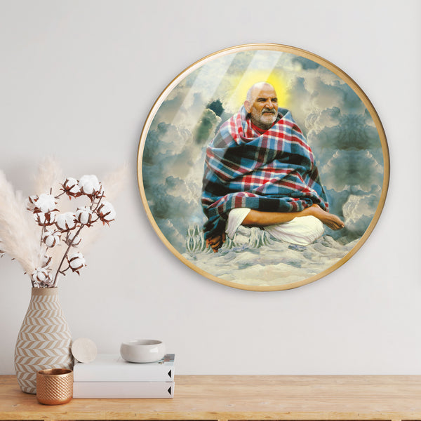 Neem Karoli Baba Acrylic Art Print with Gold Color Metal Ring