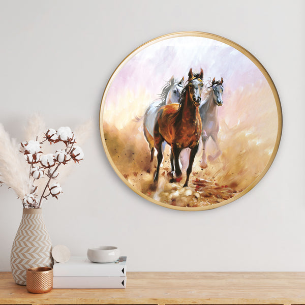 Horse  Running with wind Acrylic Art Print with Gold Color Metal Ring