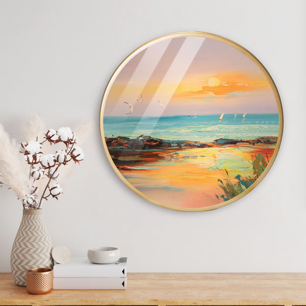 Birds Flying sunset Acrylic Art Print with Gold Color Metal Ring