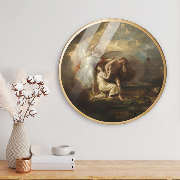 Adam And Eve Of Paradise Acrylic Art Print with Gold Color Metal Ring