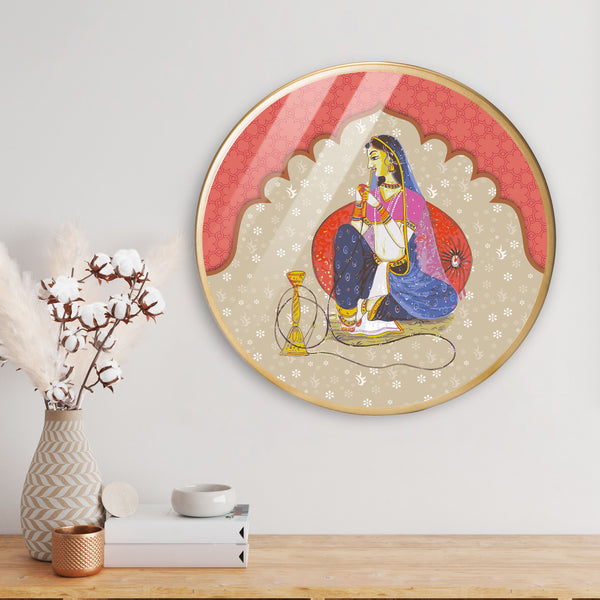 Rajasthani miniature Acrylic Art Print with Gold Color Metal Ring