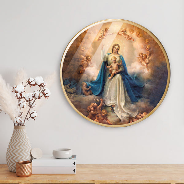 Madonna and the Baby Jesus Acrylic Art Print with Gold Color Metal Ring