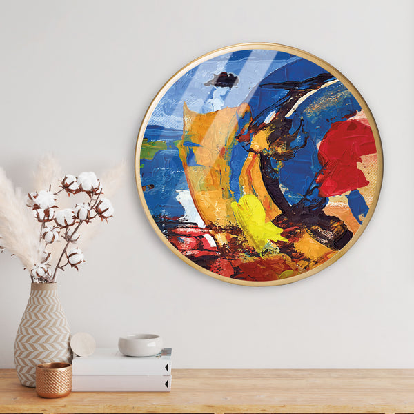 Multi Coloured Art Acrylic Art Print with Gold Color Metal Ring