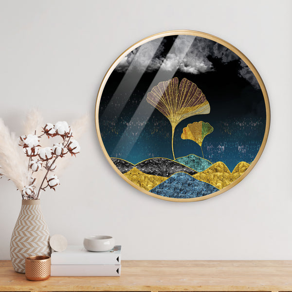 Golden Moon Light Acrylic Art Print with Gold Color Metal Ring